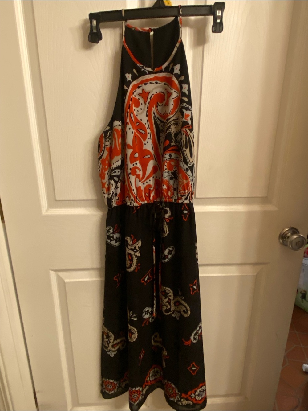 Great season-transition midi Dress Orange & black Paisley Print Loft like new M